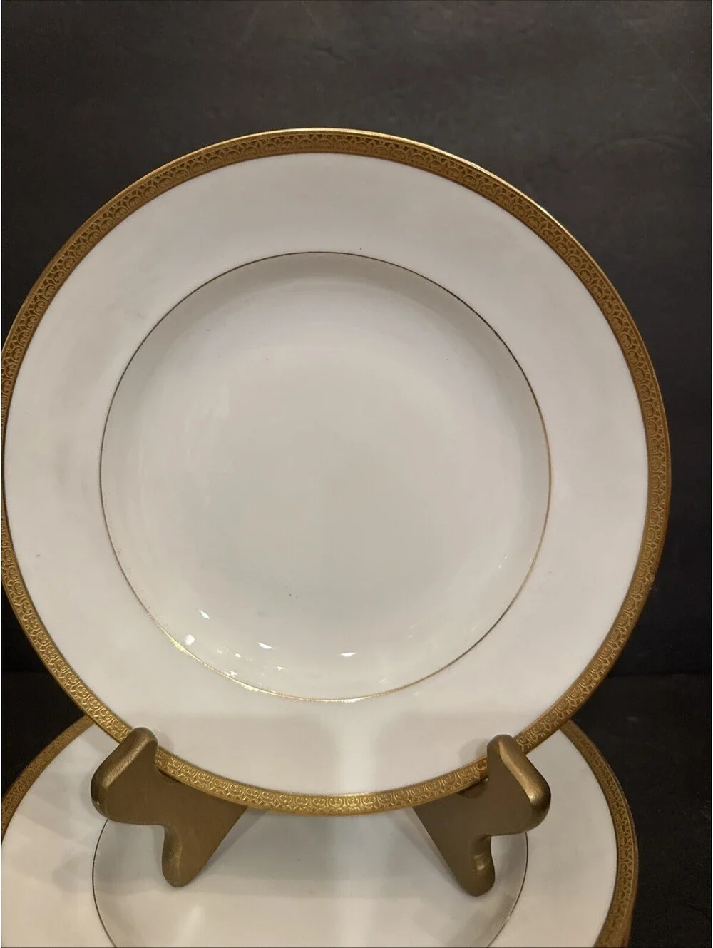 Antique Limoges (4)  L. Royer Gold Encrusted Rim Coupe Pasta Bowl 9” France